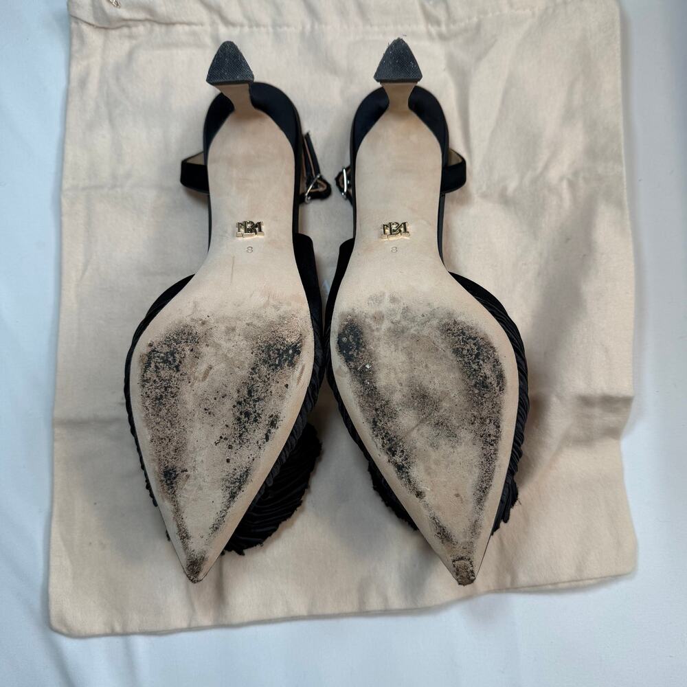 Badgley Mischka Blaire Slingback Heels Black Satin Floral Size 8 Wedding Event - Picture 8 of 10